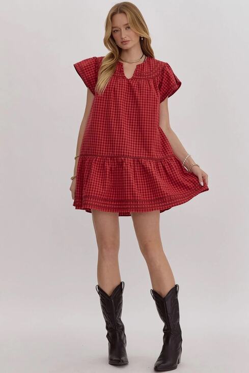 entro Dresses & Skirts - Entro Play It Cool Dress Red Gingham Southern Classy Preppy Colorful Teacher L